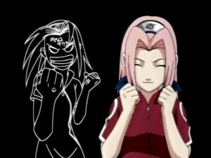 Dissimulate reminds me of Sakura early in the anime Naruto as she would repress emotions, which were then revealed only to the viewers through the appearance of an inner Sakura. 